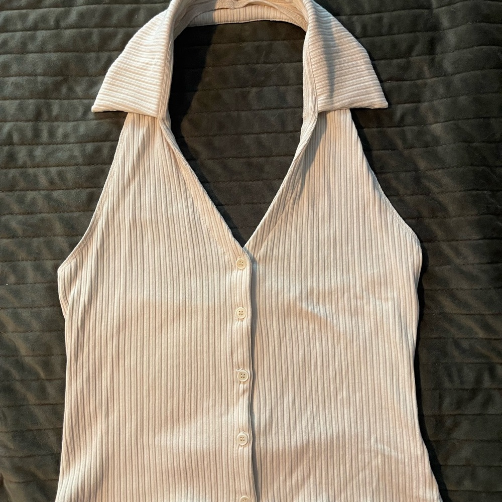 Reformation Cream Button Down Blouse with Notched Collar